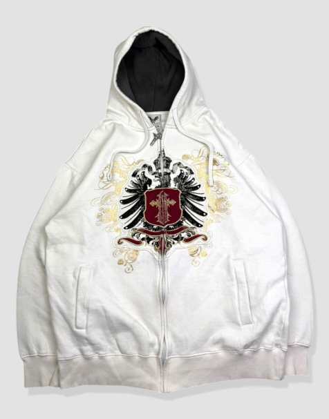 Vintage size XL Avirex embroidered grunge full-zip hoodie in white - view 1