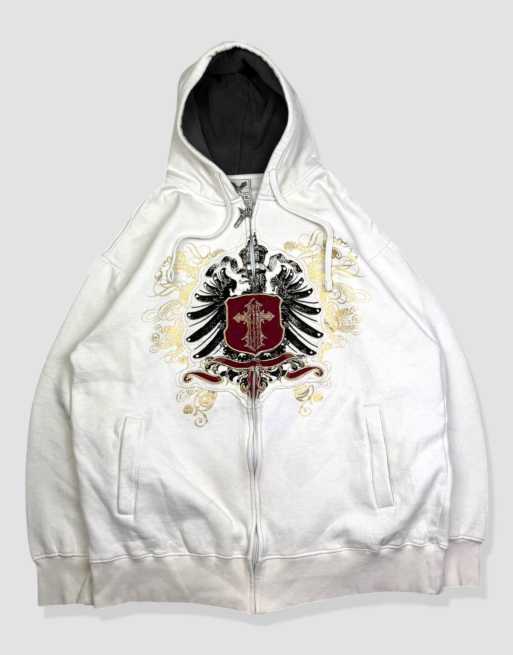 Vintage size XL Avirex embroidered grunge full-zip hoodie in white