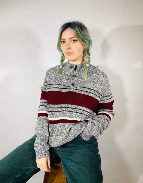 Vintage size xl chunky knitted patterned jumper in multi - view 1