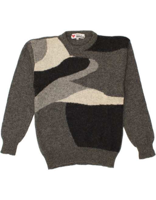 Vintage Size XL Colourblock Crew Neck Jumper Sweater in Grey