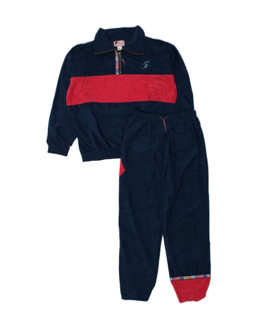 Vintage Size XL Colourblock Full Tracksuit in Navy Blue