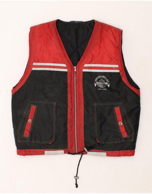 Vintage Size XL Colourblock Graphic Gilet in Red