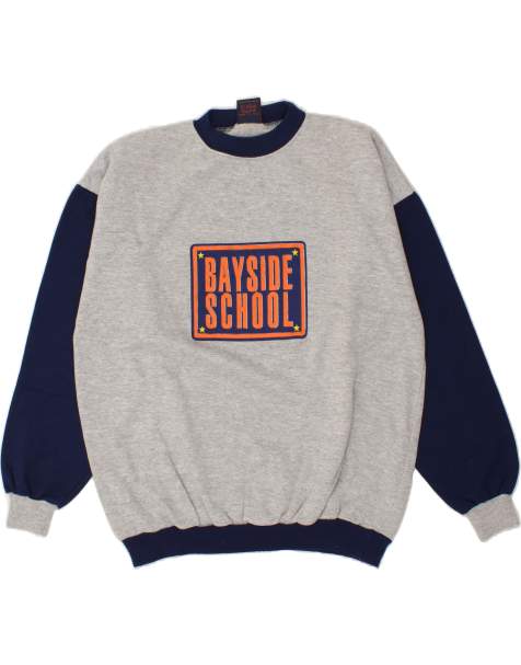Vintage Size XL Colourblock Graphic Sweatshirt Jumper in Grey - view 1