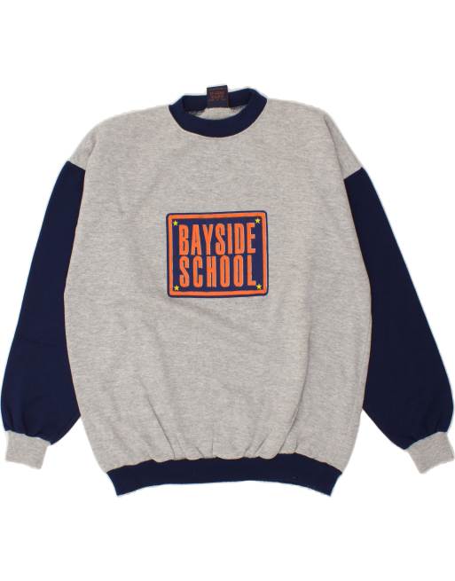 Vintage Size XL Colourblock Graphic Sweatshirt Jumper in Grey