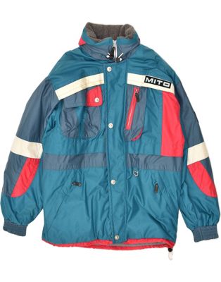Vintage Size XL Colourblock Hooded Ski Jacket in Blue