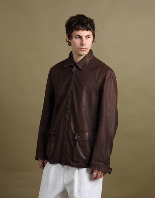 Vintage size XL Emporio Armani leather jacket in brown, 1 of 7