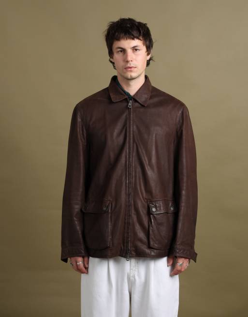 Vintage size XL Emporio Armani leather jacket in brown, 3 of 7