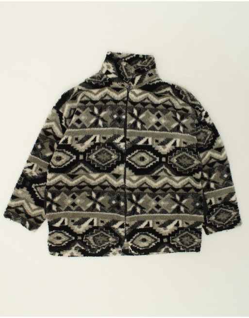 Vintage Size XL Fair Isle Fleece Jacket in Grey