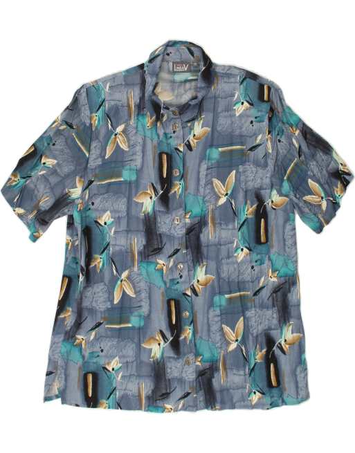 Vintage Size XL Floral Short Sleeve Shirt in Blue