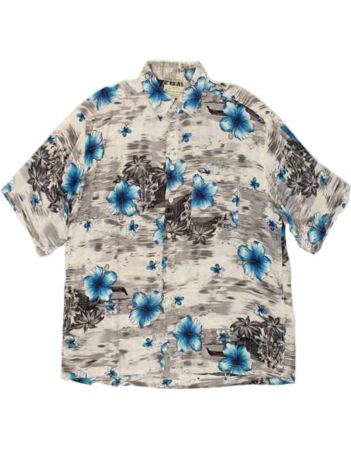 Vintage Size XL Floral Short Sleeve Shirt in Grey
