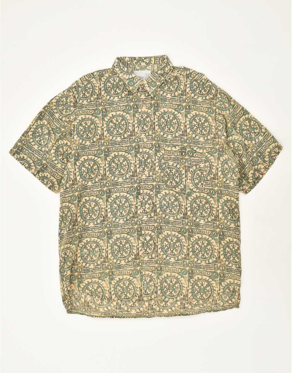 Vintage Size XL Geometric Abstract Short Sleeve Shirt in Beige