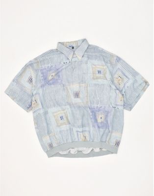 Vintage Size XL Geometric Short Sleeve Pullover Shirt in Blue