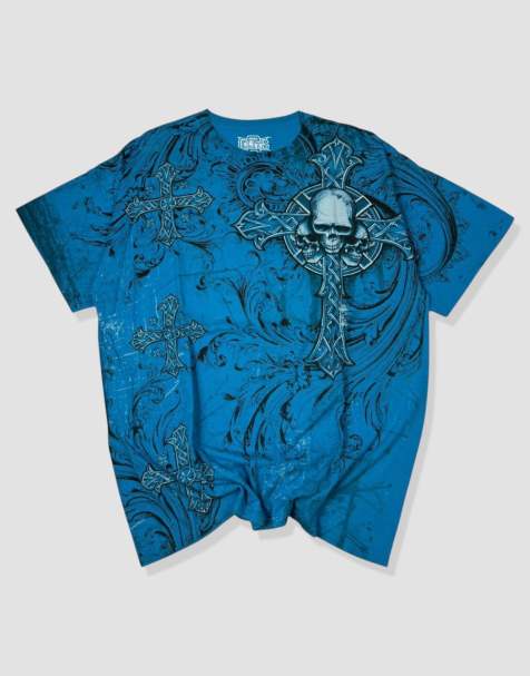 Vintage size XL grunge graphic t-shirt in blue - view 1