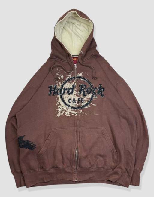 Vintage size XL Hard Rock Café full-zip hoodie in brown