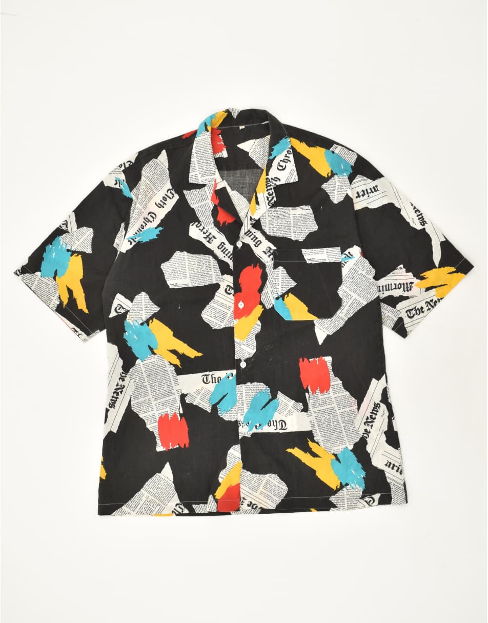 Vintage Size XL Patchwork Short Sleeve Shirt in Black