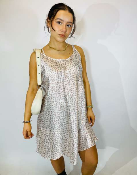 Vintage size xl patterned satin slip dress in multi in multi - view 1