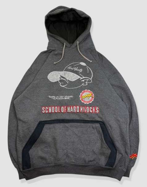 Vintage size XL School of Hard Knocks embroidered hoodie in grey - view 1