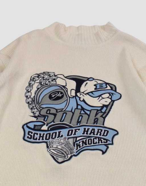 Vintage size XL School of Hard Knocks knit jumper in cream, 4 of 4