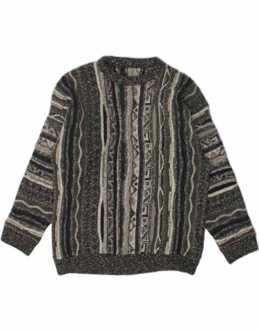 Vintage Size XL Striped Boat Neck Jumper Sweater in Grey