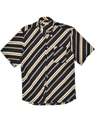 Vintage Size XL Striped Short Sleeve Shirt in Black