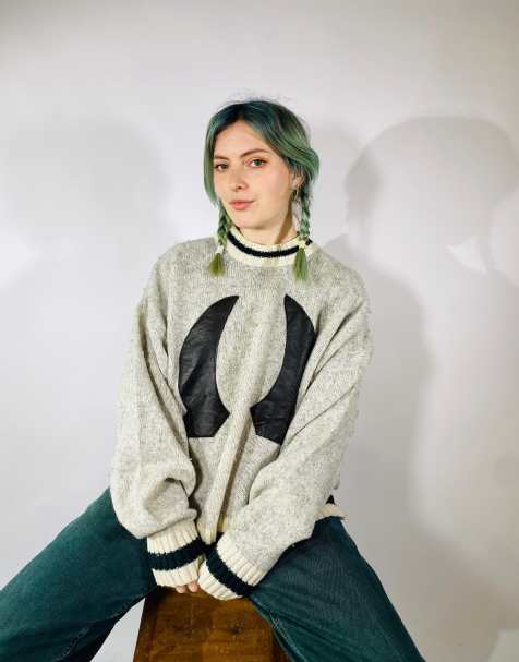 Vintage size xl wool patch detail jumper in grey - view 1