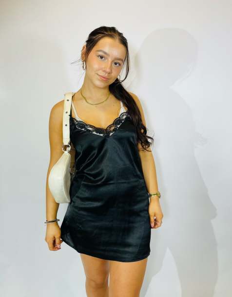 Vintage size xs satin slip dress in black in black - view 1