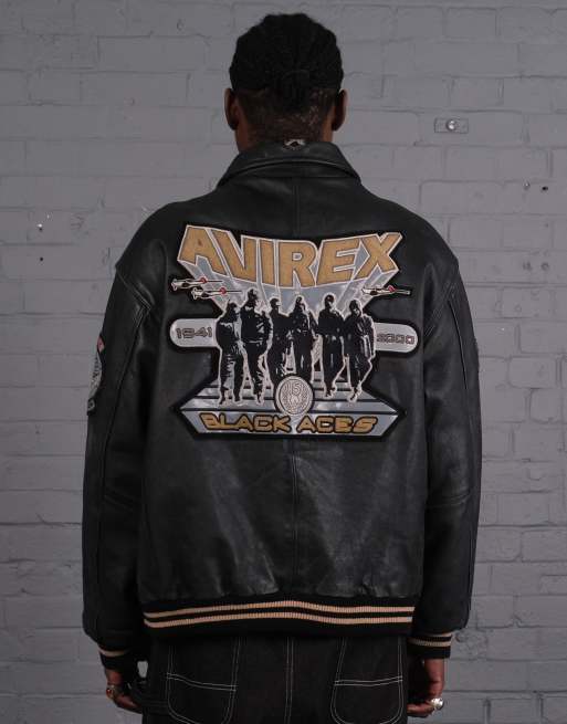 Vintage Size XXL Avirex Leather Bomber Jacket in Black | ASOS