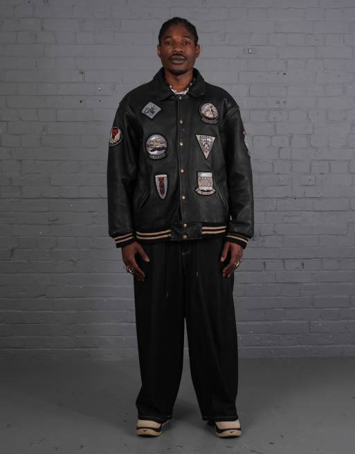 Vintage Size XXL Avirex Leather Bomber Jacket in Black ASOS