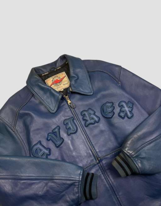 Vintage size XXL Avirex leather jacket in blue, 3 of 4