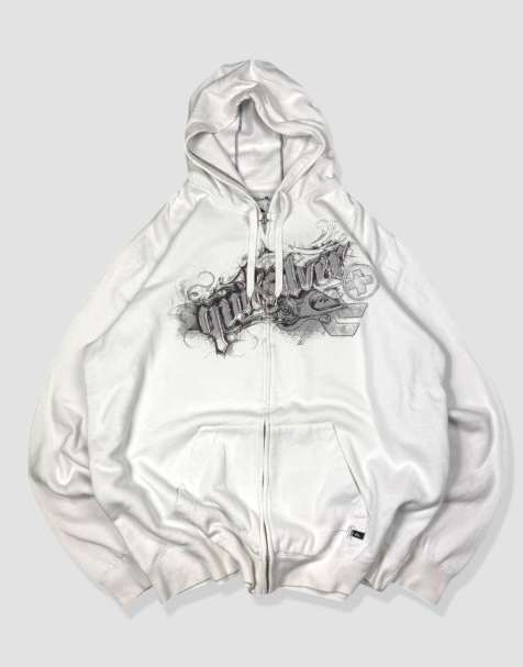 Vintage Size XXL Quiksilver Grunge Y2K Hoodie in White - view 1