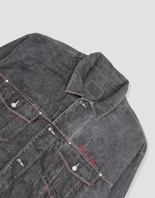 Vintage size XXL School of Hard Knocks denim jacket in grey, 4 of 4