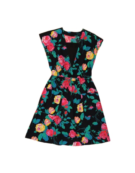 Vintage Sleeveless A-line Dress It 12 Medium In Black Floral - view 1