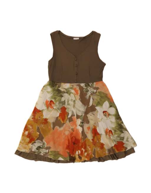 Vintage Sleeveless A-line Dress It 42 Medium In Brown Floral