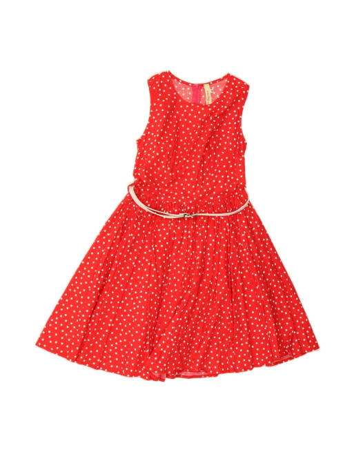 Vintage Sleeveless A-line Dress UK 12 Medium In Red Polka Dot