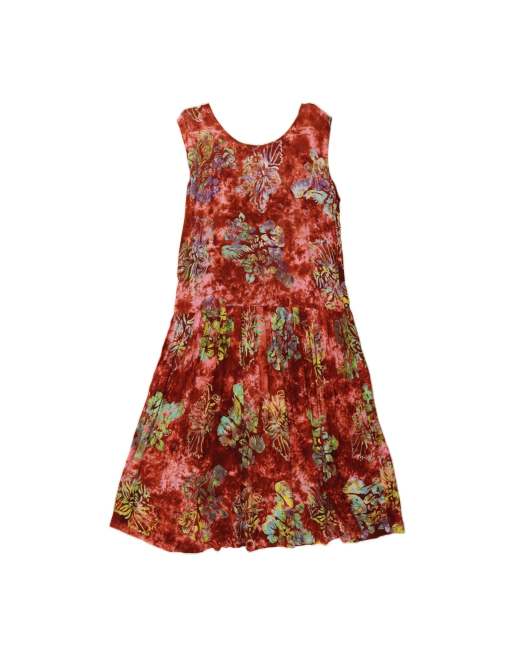 Vintage Sleeveless A-line Dress UK 14 Large In Burgundy Floral