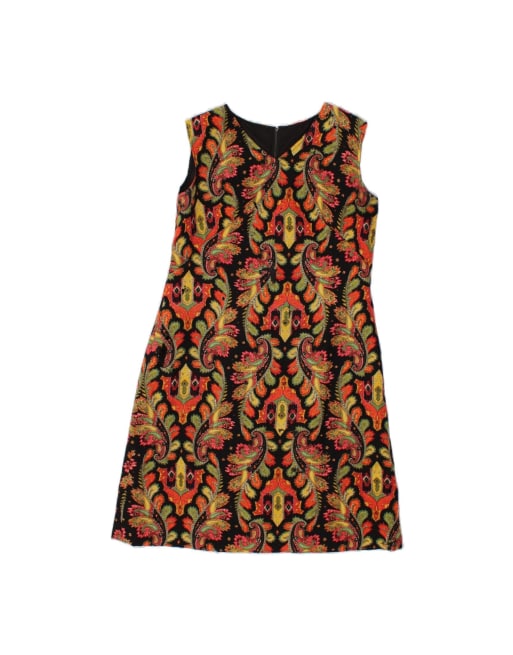 Vintage Sleeveless A-line Dress UK 14 Medium In Black Paisley