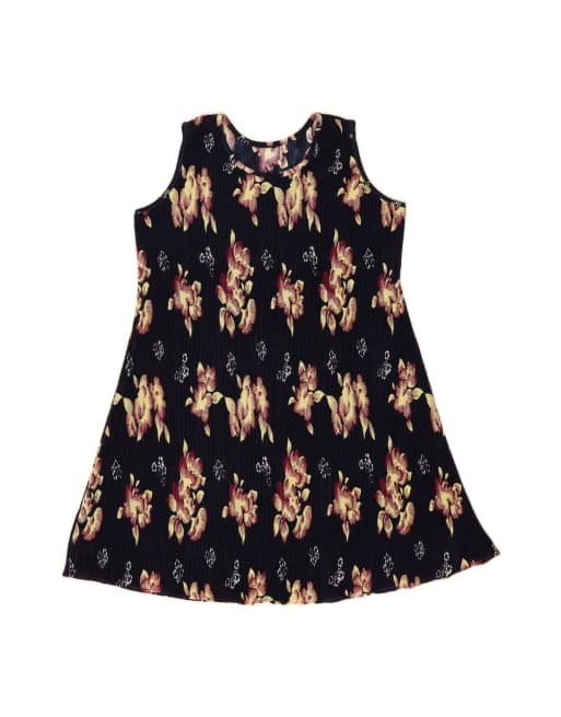 Vintage Sleeveless A-line Dress UK 16 Large In Blue Floral