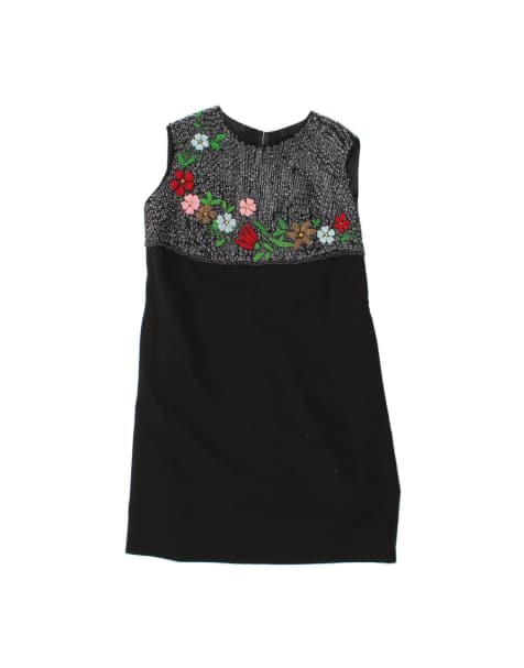 Vintage Sleeveless Basic Dress UK 16 Large In Black Floral - view 1
