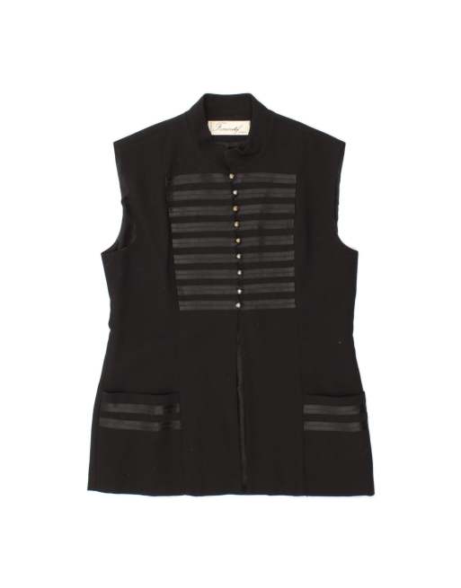 Vintage Sleeveless Blazer Jacket UK 14 Medium In Black Striped