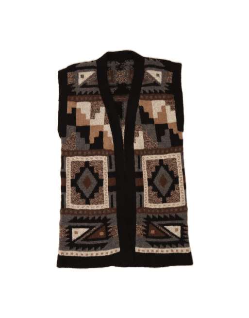 Vintage Sleeveless Cardigan Sweater EU 40 Medium In Brown Geometric
