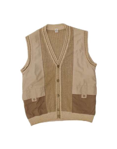 Vintage Sleeveless Cardigan Sweater It 50/52 Large In Beige Colourblock - view 1