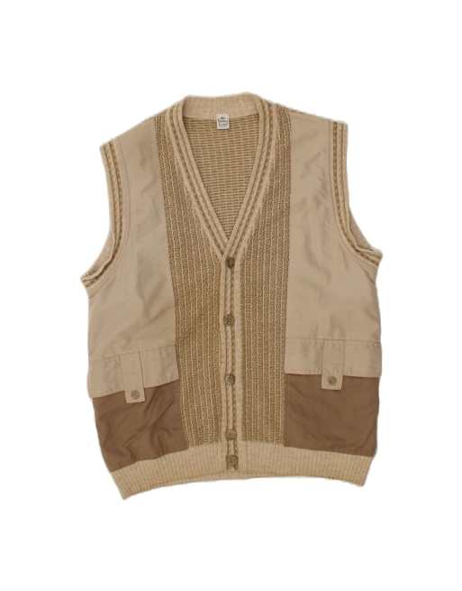 Vintage Sleeveless Cardigan Sweater It 50/52 Large In Beige Colourblock