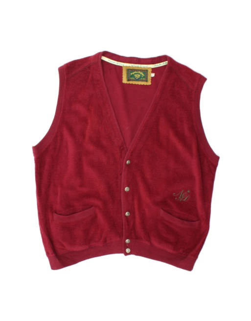 Vintage Sleeveless Cardigan Sweater Medium In Maroon Wool