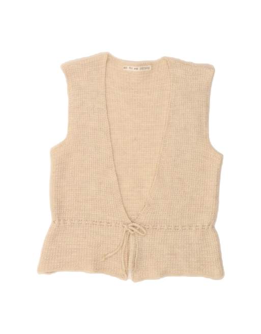 Vintage Sleeveless Cardigan Sweater UK 12 Medium In Beige
