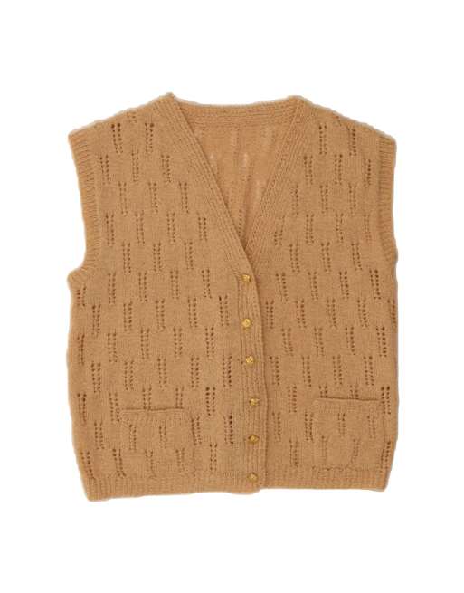 Vintage Sleeveless Cardigan Sweater UK 12 Medium In Beige