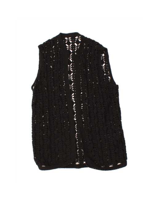 Vintage Sleeveless Cardigan Sweater UK 12 Medium In Black