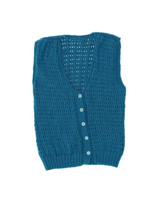 Vintage Sleeveless Cardigan Sweater UK 12 Medium In Blue