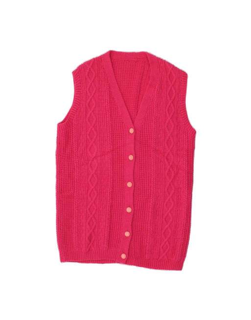Vintage Sleeveless Cardigan Sweater UK 14 Large In Pink
