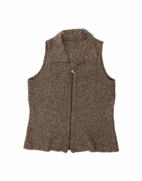 Vintage Sleeveless Cardigan Sweater UK 14 Medium In Brown - view 1