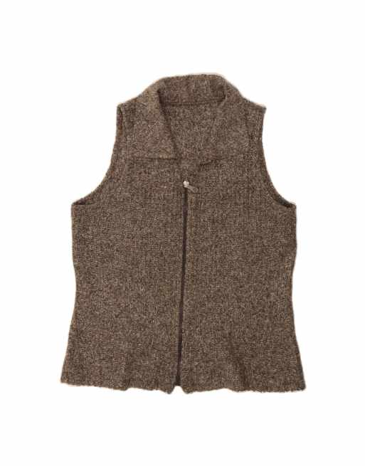 Vintage Sleeveless Cardigan Sweater UK 14 Medium In Brown